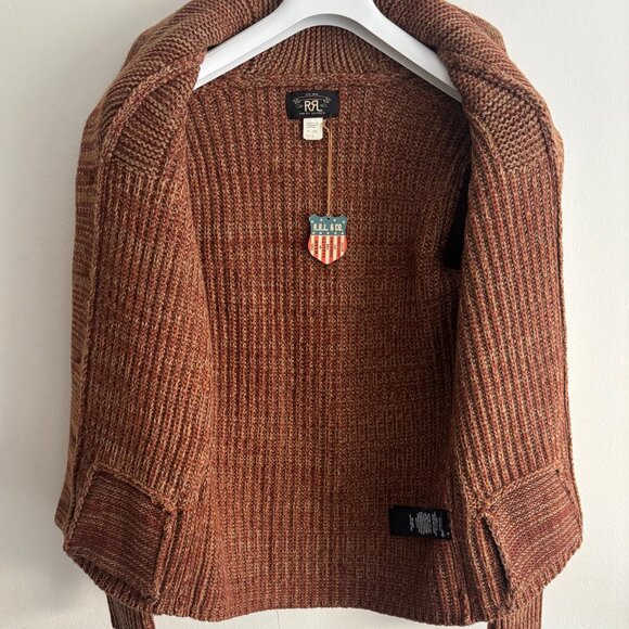 BNWT RRL Thick Rust Marl Wool Cotton Shawl Collar Cardigan - Small Made in USA - Picture 8 of 12